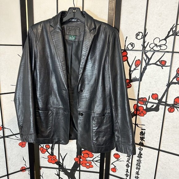 Lauren Ralph Lauren Blazer Jacket Women's S Black Snake Embossed Leather - Picture 8 of 8